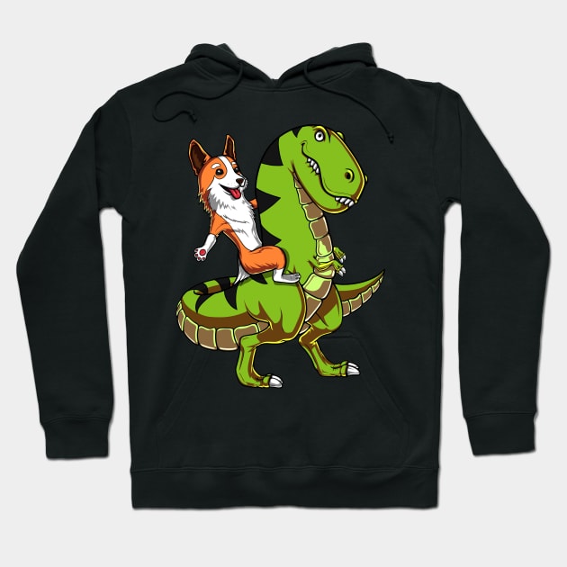 Corgi Dog Riding T-Rex Dinosaur Hoodie by underheaven